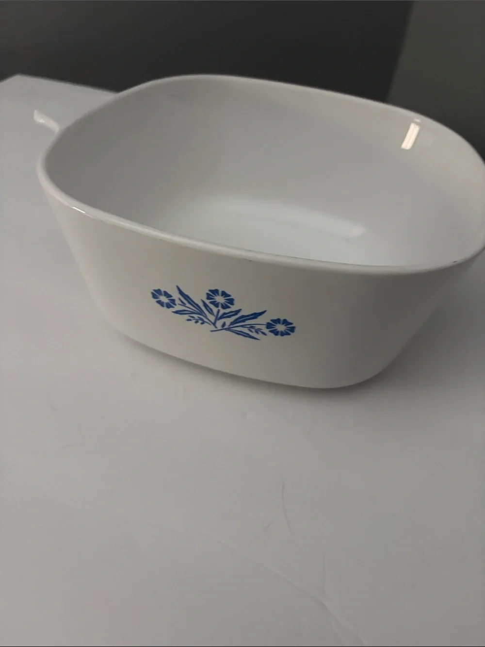 Corningware White Casserole Dish with Blue Floral Pattern
